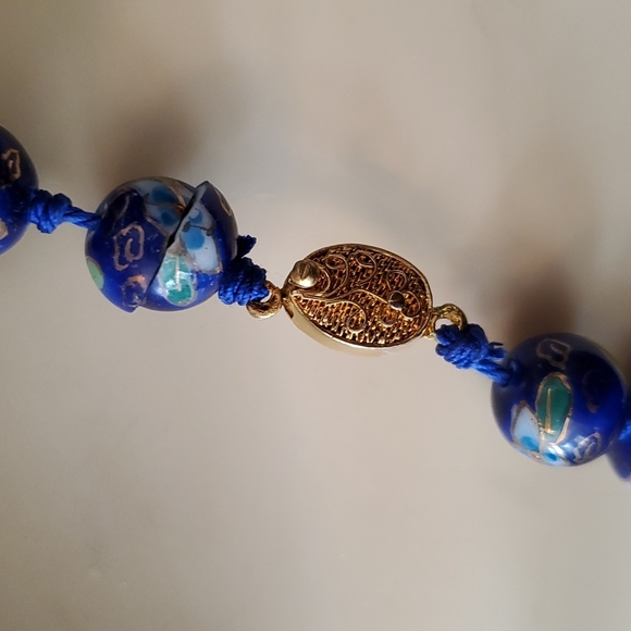 Handmade/CHINA Cloisonne blue handKnotted NECKLACE beautiful - Picture 3 of 7